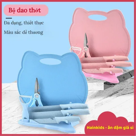 Bộ Dao Thớt Chế Biến Đồ Ăn Dặm, Bộ Dao Thớt Mèo, Chất Liệu Nhựa Nguyên Sinh, Thép Không Gỉ-Nhiều Mã