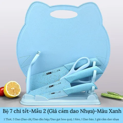 Bộ Dao Thớt Chế Biến Đồ Ăn Dặm, Bộ Dao Thớt Mèo, Chất Liệu Nhựa Nguyên Sinh, Thép Không Gỉ-Nhiều Mã