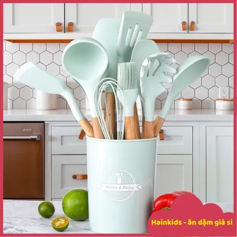 Bộ Dụng Cụ Làm Bếp Silicone 11 Món Chống Dính - Dụng Cụ Làm Bánh và Chế Biến Món Ăn E1889, Dễ Dàng Vệ Sinh, An Toàn Chịu Nhiệt