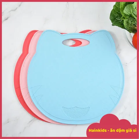 Thớt Hình Mèo Nhựa Lúa Mạch Chế Biến Đồ ăn Dặm, Kháng Khuẩn, Thiết Kế Vùng Mài Nguyên Liệu, Có Rãnh Chứa Nước Vệ Sinh