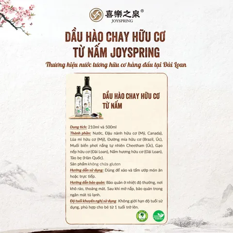 Dầu Hào Hữu Cơ, Dầu Hào Chay Joyspring, Dầu Hào Chay Hữu Cơ Từ Nấm JoySpring