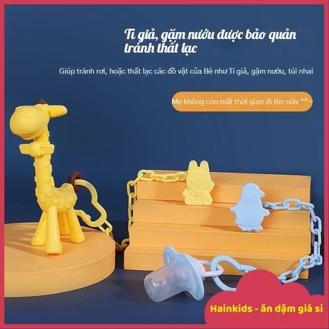 Dây Đeo Ti Giả Cho Trẻ Em - Kẹp Gặm Nướu An Toàn, Túi Nhai Ăn Dặm Cố Định, Chống Rơi, Dây Kẹp Ti Ngậm Ngộ Nghĩnh