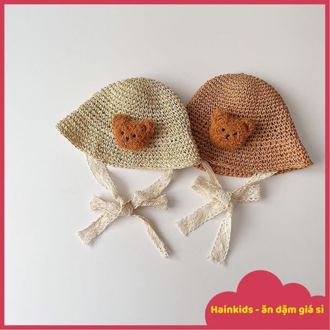 Mũ Nón Cói Mềm, Dáng Bucket Phong Cách Hàn Quốc, Đính Gấu Bông Xù Dễ Thương, Có Dây Cột Chất Liệu Ren Điệu Đà Cho Bé Yêu