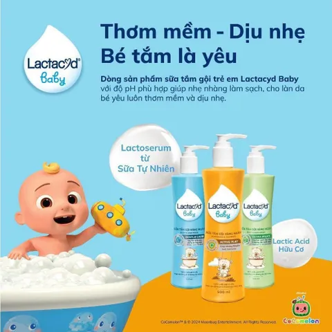 Sữa Tắm Lactacyd Baby Gentle Care Xanh Dương 500ml/chai, Sữa Tắm Gội Lactacyd Ngăn Ngừa Rôm Sảy Cho Bé