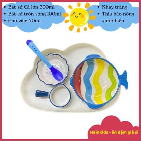 Combo Bát Sứ Ăn Dặm Nhật Bản Cho Bé - Set Bát Ăn Dặm Siêu Xinh Kèm Khay và Thìa An Toàn Cho Trẻ 5M+