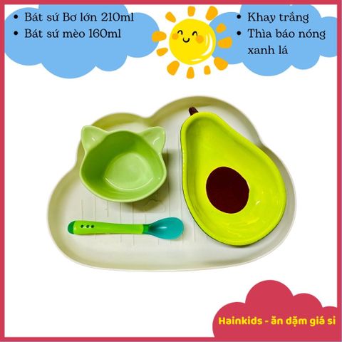Combo Bát Sứ Ăn Dặm Nhật Bản Cho Bé - Set Bát Ăn Dặm Siêu Xinh Kèm Khay và Thìa An Toàn Cho Trẻ 5M+