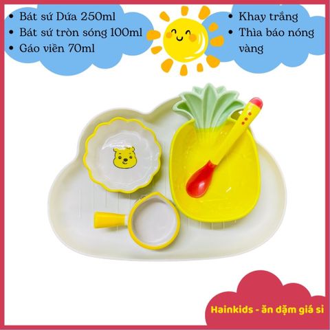 Combo Bát Sứ Ăn Dặm Nhật Bản Cho Bé - Set Bát Ăn Dặm Siêu Xinh Kèm Khay và Thìa An Toàn Cho Trẻ 5M+