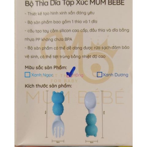 Set Thìa Nĩa Mumbebe Tay Cầm Silicon Dễ Thương - Bộ Dụng Cụ Tập Xúc An Toàn Cho Bé Màu Sắc Tươi Sáng