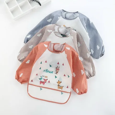 Áo Yếm Ăn Dặm Dài Tay Có Máng Hứng - Chống Thấm Cho Bé, Thiết Kế Thoải Mái & Dễ Dàng Vệ Sinh