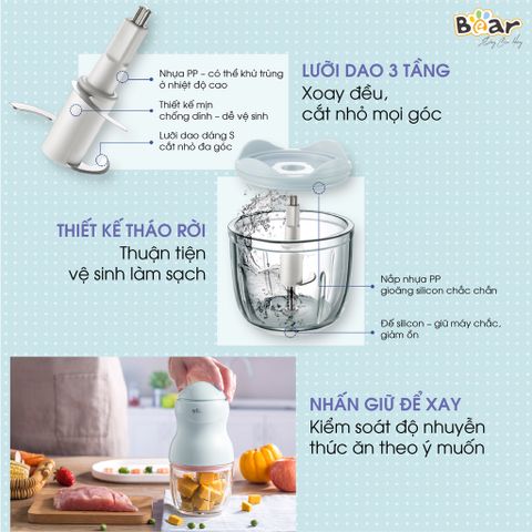 Phụ Kiện Cối Thủy Tinh Bear B03V2 - Cối Thay Thế và Lưỡi Dao Inox 304 cho Máy Xay, Bền và An Toàn cho Bé