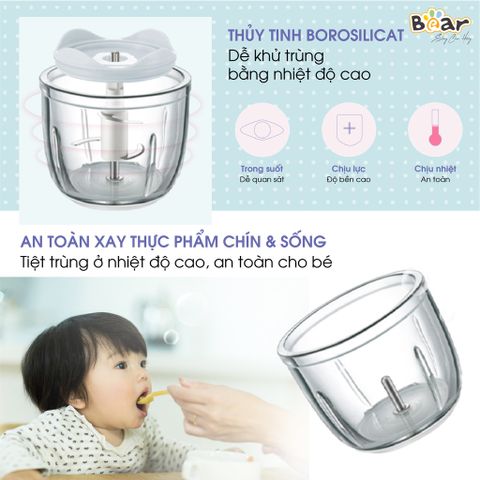 Phụ Kiện Cối Thủy Tinh Bear B03V2 - Cối Thay Thế và Lưỡi Dao Inox 304 cho Máy Xay, Bền và An Toàn cho Bé