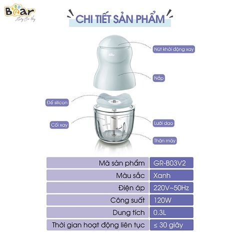 Phụ Kiện Cối Thủy Tinh Bear B03V2 - Cối Thay Thế và Lưỡi Dao Inox 304 cho Máy Xay, Bền và An Toàn cho Bé