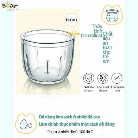 Máy Xay Đa Năng Bear 0.3L - Cối Thủy Tinh Chịu Nhiệt, Xay Nhuyễn Thực Phẩm Dễ Dàng, Tiện Lợi Mang Theo, Phù Hợp Cho Bé Ảnh Dặm