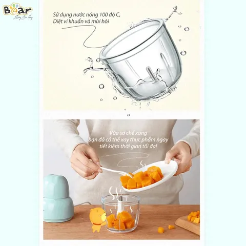 Máy Xay Đa Năng Bear 0.3L - Cối Thủy Tinh Chịu Nhiệt, Xay Nhuyễn Thực Phẩm Dễ Dàng, Tiện Lợi Mang Theo, Phù Hợp Cho Bé Ảnh Dặm