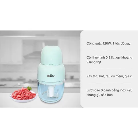 Máy Xay Đa Năng Bear 0.3L - Cối Thủy Tinh Chịu Nhiệt, Xay Nhuyễn Thực Phẩm Dễ Dàng, Tiện Lợi Mang Theo, Phù Hợp Cho Bé Ảnh Dặm
