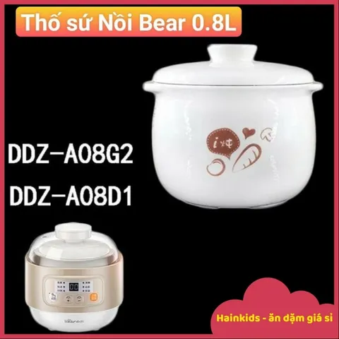 Nắp và Thố Sứ Nồi Bear Nâu 0.8L - Bảo Vệ Chống Vỡ - Đồ Gia Dụng Nhà Bếp Thẩm Mỹ và Thực Dụng