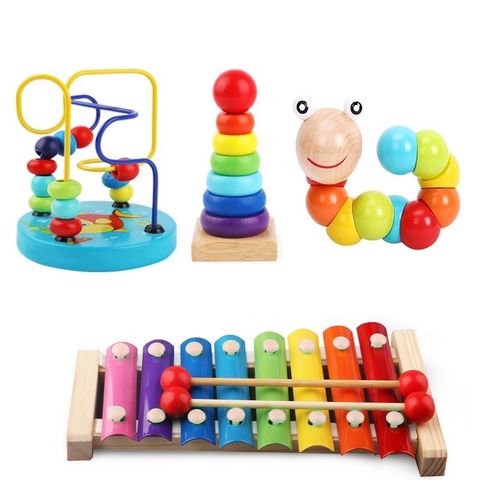 Bộ Đồ Chơi Gỗ Montessori 6 Món – Đàn, Tháp Chồng, Sâu Gỗ, Luồn Hạt, Đồng Hồ Gỗ Giúp Bé Phát Triển Giác Quan Và Kỹ Năng Tư Duy
