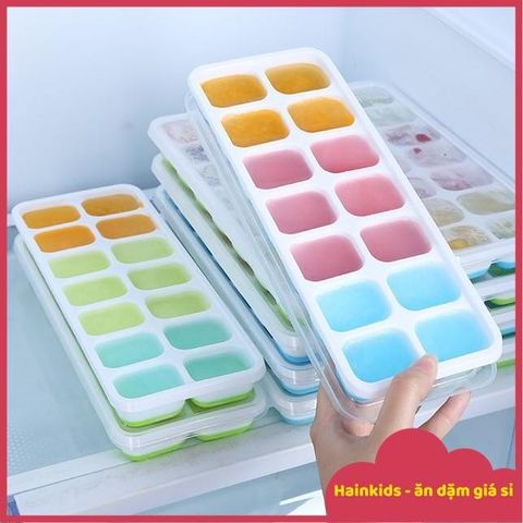 Khay Đá Silicon 14 Viên Có Nắp Đậy - Khay Trữ Đá Tủ Lạnh Chống Mùi, Dễ Lấy Dashi Thực Phẩm Táo Bạo