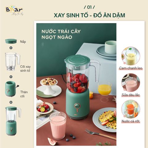 (BẢN QUỐC TẾ) Máy xay 3 cối Bear 1L kèm 2 cối 0,1L BL B10V2 máy xay ăn dặm, xay sinh tố tiện lợi cho bé và gia đình