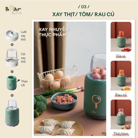 (BẢN QUỐC TẾ) Máy xay 3 cối Bear 1L kèm 2 cối 0,1L BL B10V2 máy xay ăn dặm, xay sinh tố tiện lợi cho bé và gia đình