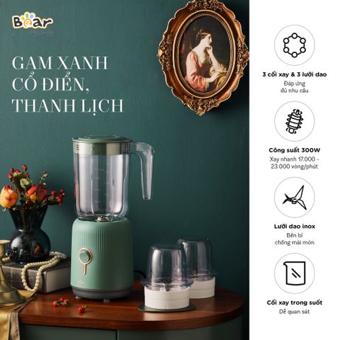 (BẢN QUỐC TẾ) Máy xay 3 cối Bear 1L kèm 2 cối 0,1L BL B10V2 máy xay ăn dặm, xay sinh tố tiện lợi cho bé và gia đình