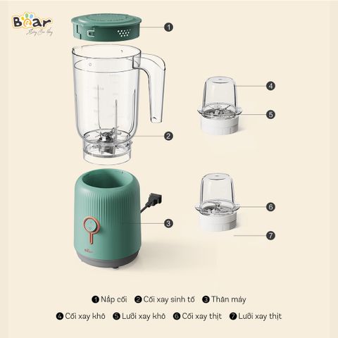 (BẢN QUỐC TẾ) Máy xay 3 cối Bear 1L kèm 2 cối 0,1L BL B10V2 máy xay ăn dặm, xay sinh tố tiện lợi cho bé và gia đình