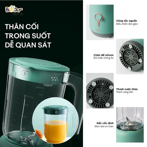 (BẢN QUỐC TẾ) Máy xay 3 cối Bear 1L kèm 2 cối 0,1L BL B10V2 máy xay ăn dặm, xay sinh tố tiện lợi cho bé và gia đình