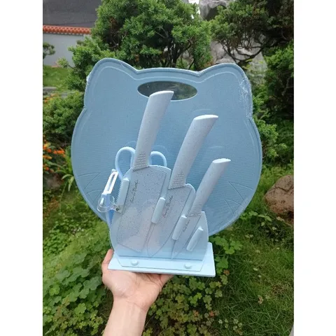 Bộ Dao Thớt Chế Biến Đồ Ăn Dặm, Bộ Dao Thớt Gấu/ Hình Chữ Nhật, Chất Liệu Nhựa Nguyên Sinh, Thép Không Gỉ-Nhiều Mã