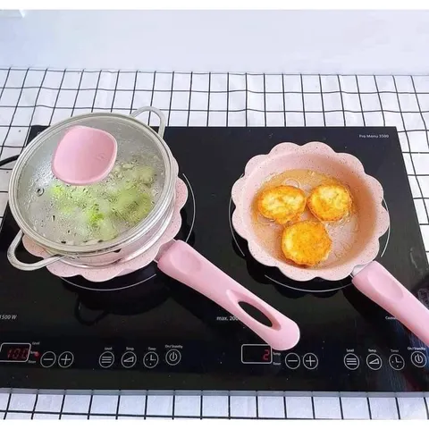 (MUA 1 ĐƯỢC 5) Bộ Nồi Chế Biến Đồ ăn Dặm Cho Bé, Quánh Bột, Chảo, Xửng Hấp, Nắp Thuỷ Tinh Kèm Vá