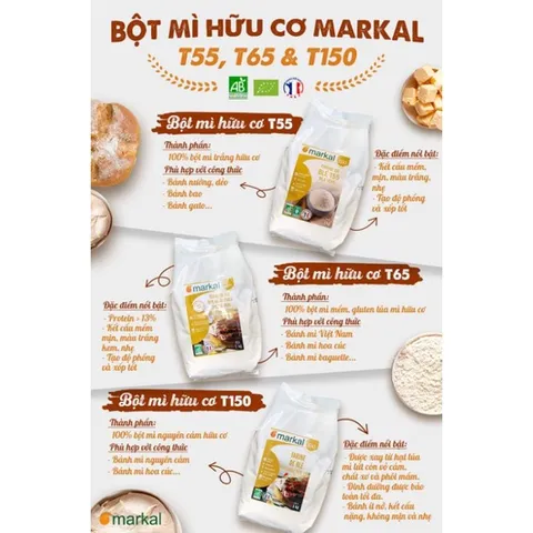 1 KG BỘT MÌ HỮU CƠ MARKAL T55/T65/T150 - DATE 1.2024 - CHUYÊN LÀM MÓN ĂN DẶM CHO BÉ