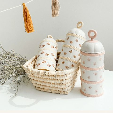 Hộp Chia Sữa Du Lịch TGM x Dottodot 3 Tầng Thiết Kế Tiện Lợi Có Quai Xách - Hộp Trữ Dinh Dưỡng Cho Bé Gồm Gấu và Thỏ Hồng