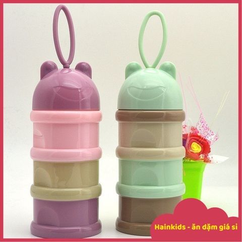 Hộp Chia Sữa Du Lịch TGM x Dottodot 3 Tầng Thiết Kế Tiện Lợi Có Quai Xách - Hộp Trữ Dinh Dưỡng Cho Bé Gồm Gấu và Thỏ Hồng