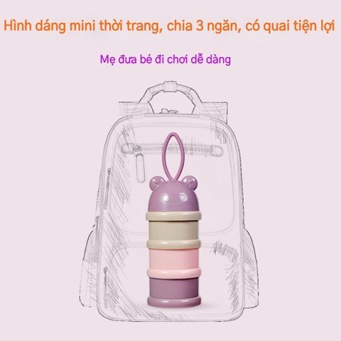 Hộp Chia Sữa Du Lịch TGM x Dottodot 3 Tầng Thiết Kế Tiện Lợi Có Quai Xách - Hộp Trữ Dinh Dưỡng Cho Bé Gồm Gấu và Thỏ Hồng
