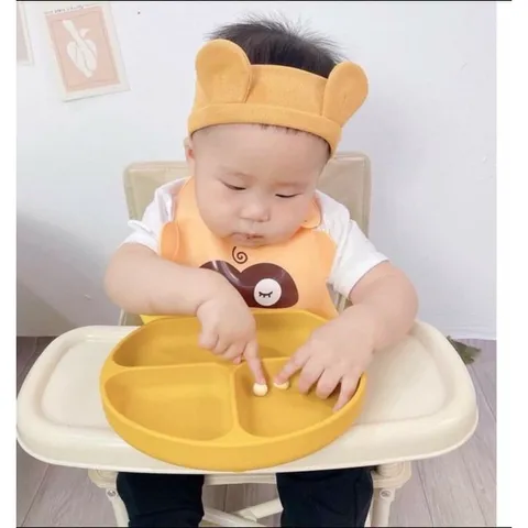 Khay Silicon ăn Dặm, đế Hít Chống đổ, Chống Lật, Chia 3 Ngăn - Khay Ăn BLW