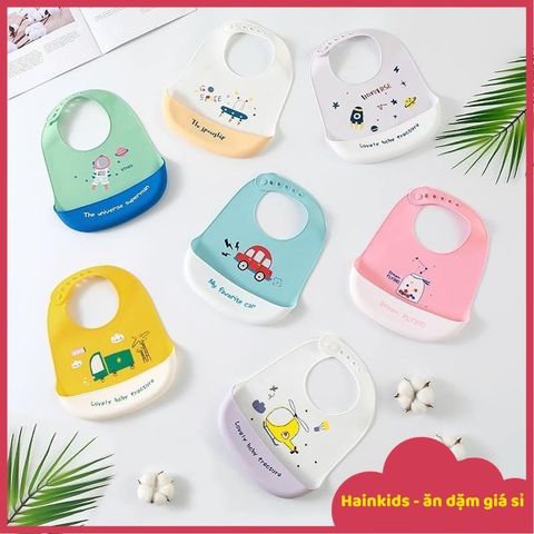 Yếm Ăn Dặm Silicon Có Máng Chống Bám Bẩn - Điều Chỉnh 6 Nấc, Gấp Gọn Tiện Lợi Cho Bé Đi Du Lịch, An Toàn Vệ Sinh