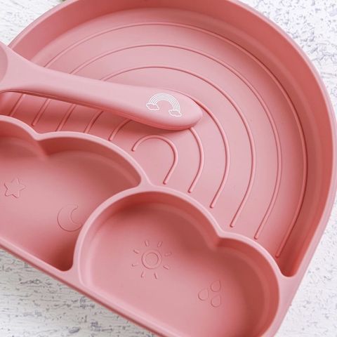 Khay Cầu Vồng Silicon Chia Ngăn Misan Kèm Thìa Hít Chống Đổ - Khay Ăn Dặm BLW Cho Bé An Toàn, Thông Minh, Tiện Lợi