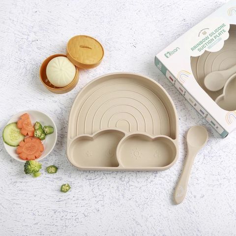 Khay Cầu Vồng Silicon Chia Ngăn Misan Kèm Thìa Hít Chống Đổ - Khay Ăn Dặm BLW Cho Bé An Toàn, Thông Minh, Tiện Lợi
