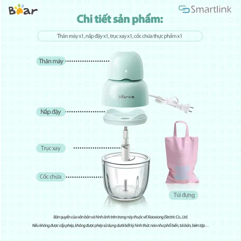 Máy Xay Thực Phẩm Ăn Dặm Cho Bé Bear QSJ-B01P1 - Phiên bản Quốc Tế Chính Hãng BEAR Bảo Hành 18 Tháng