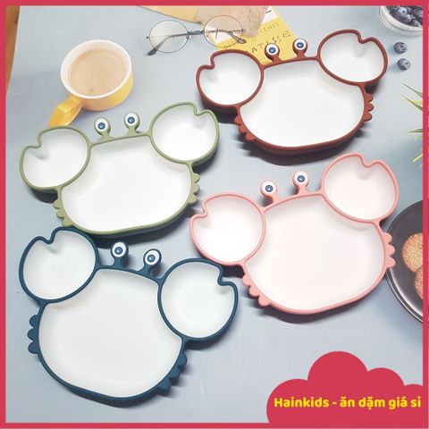 Khay Ăn Dặm Hình Cua Silicon Có Đế Hít Chống đổ, Khay Cua Silicon đế Hít ăn Dặm, Khay BLW Chia Ngăn, Chống đổ, Chống Lật