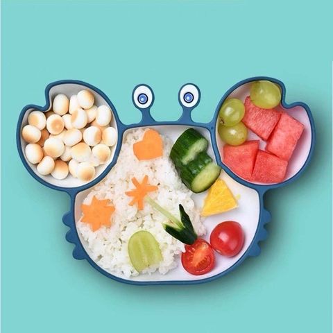 Khay Ăn Dặm Hình Cua Silicon Có Đế Hít Chống đổ, Khay Cua Silicon đế Hít ăn Dặm, Khay BLW Chia Ngăn, Chống đổ, Chống Lật