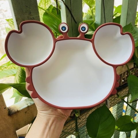 Khay Ăn Dặm Hình Cua Silicon Có Đế Hít Chống đổ, Khay Cua Silicon đế Hít ăn Dặm, Khay BLW Chia Ngăn, Chống đổ, Chống Lật