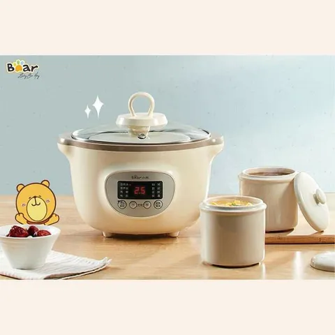 (BẢN TIẾNG VIỆT-BH 18M) Nồi Bear 1L6, Nồi Nấu Cháo Chậm, Nồi Hầm đa Năng Full Bộ 3 Thố Sứ Kèm Hấp, Bear 1.6L, 1,6 Lít