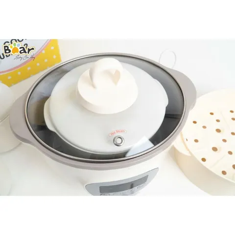 (BẢN TIẾNG VIỆT-BH 18M) Nồi Bear 1L6, Nồi Nấu Cháo Chậm, Nồi Hầm đa Năng Full Bộ 3 Thố Sứ Kèm Hấp, Bear 1.6L, 1,6 Lít