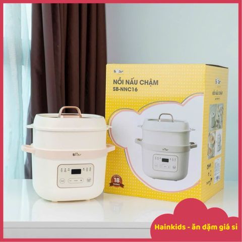 [TIẾNG VIỆT-BEAR SB-NNC16] Nồi Nấu Chậm Bear 1L6, Hầm Cháo, Chưng Yến, Vừa Nấu Cháo Vừa Hấp, Dung Tích 1,6L 1.6 Lít