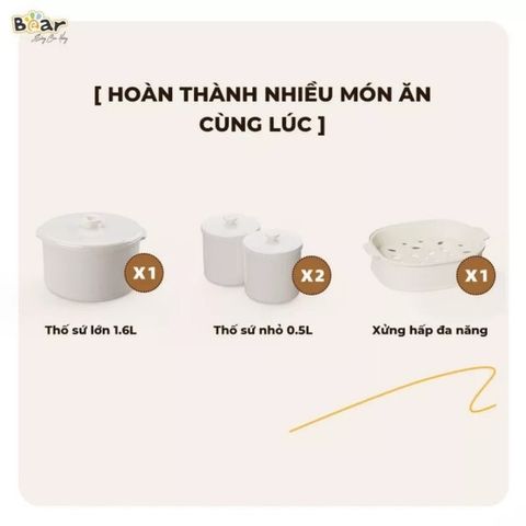 [TIẾNG VIỆT-BEAR SB-NNC16] Nồi Nấu Chậm Bear 1L6, Hầm Cháo, Chưng Yến, Vừa Nấu Cháo Vừa Hấp, Dung Tích 1,6L 1.6 Lít