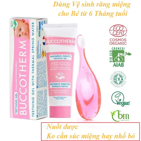 Bộ Sản Phẩm Gel Chăm Sóc Răng Cho Bé Mới Mọc Răng Buccotherm 50gr-Không cay, Không The, Nuốt Được, Sản Xuất Tại Pháp