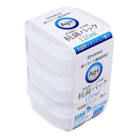 Set 3 hộp nhựa nắp dẻo, kháng khuẩn Ag+ 120ml Nakaya