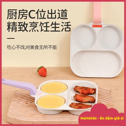 Chảo 3 Ngăn OKBY, Chảo Đá Chống Dính Đáy Từ, Tay Cầm Silicon Chống Phỏng, Dùng Chiên Xào, Chế Biến Đồ Ăn Dặm