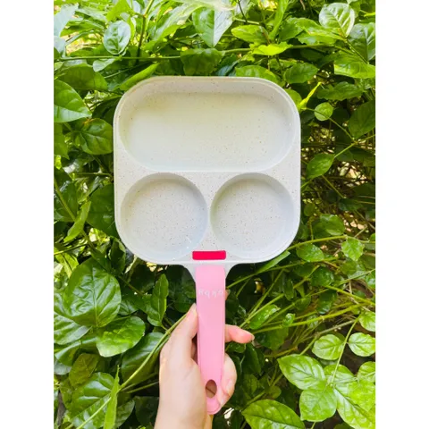 Chảo 3 Ngăn OKBY, Chảo Đá Chống Dính Đáy Từ, Tay Cầm Silicon Chống Phỏng, Dùng Chiên Xào, Chế Biến Đồ Ăn Dặm