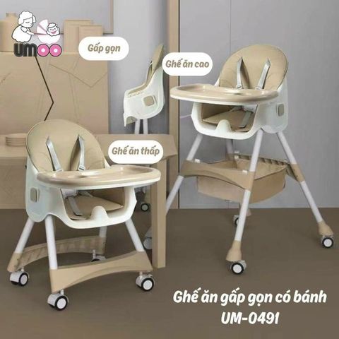 Ghế Ăn Dặm Umoo Có Bánh, Gấp Gọn Bảo Hành 18 Tháng - UM-0491